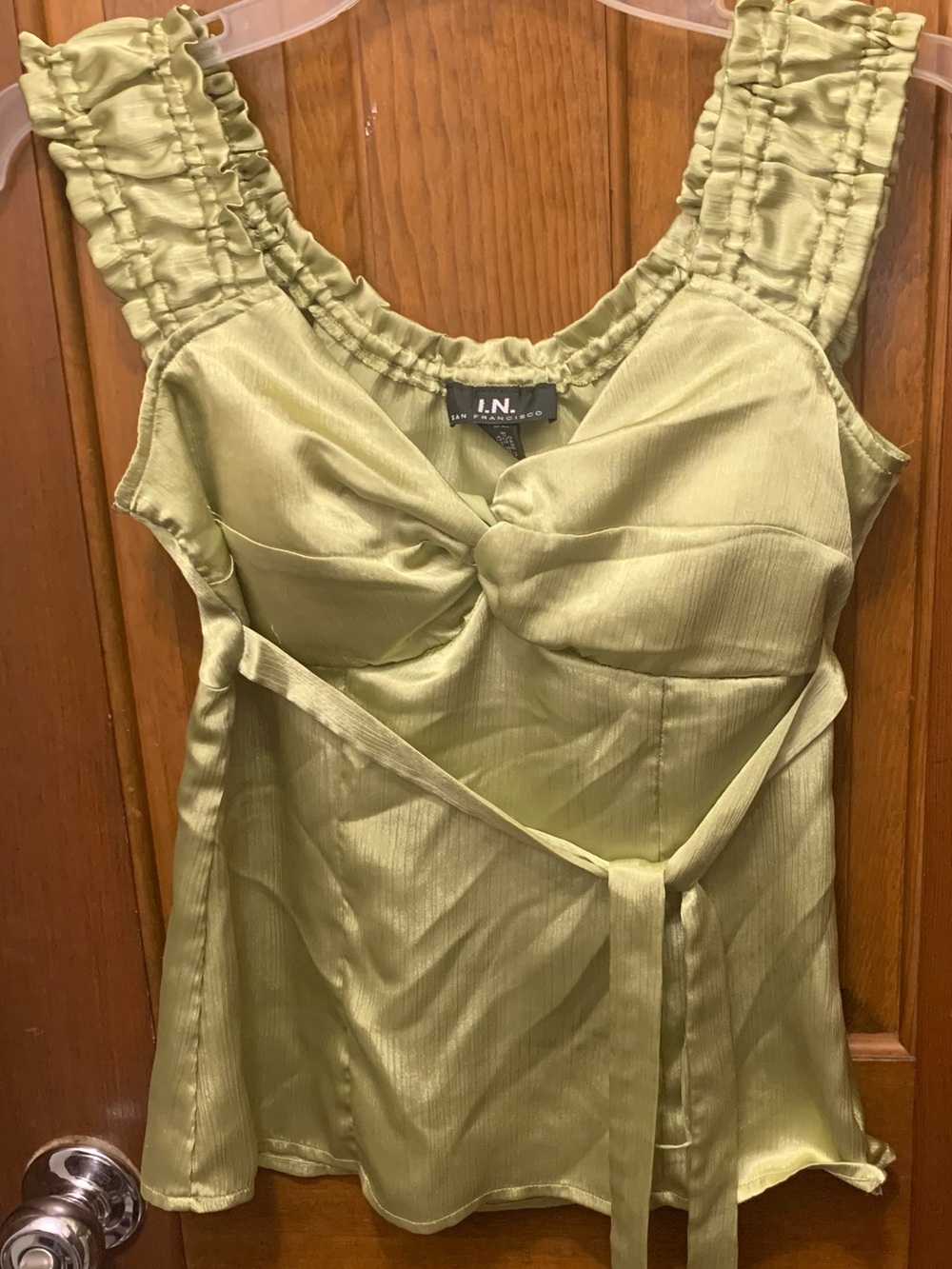 I.N. San Francisco Olive Green Satin Tank with Tie Waist